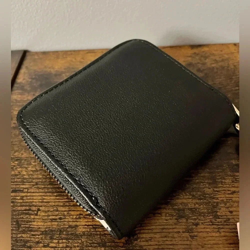 Juicy Couture Black Faux Leather Wallet Gold Logo Foldover Style NWT